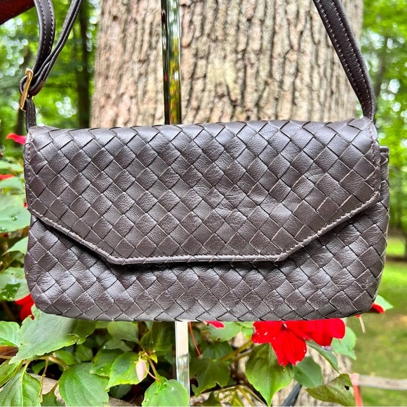 Chocolate Stefano Bravo Intrecciato Clutch Crossbody Bag Italian leather, 8x5x1 - Picture 2 of 8